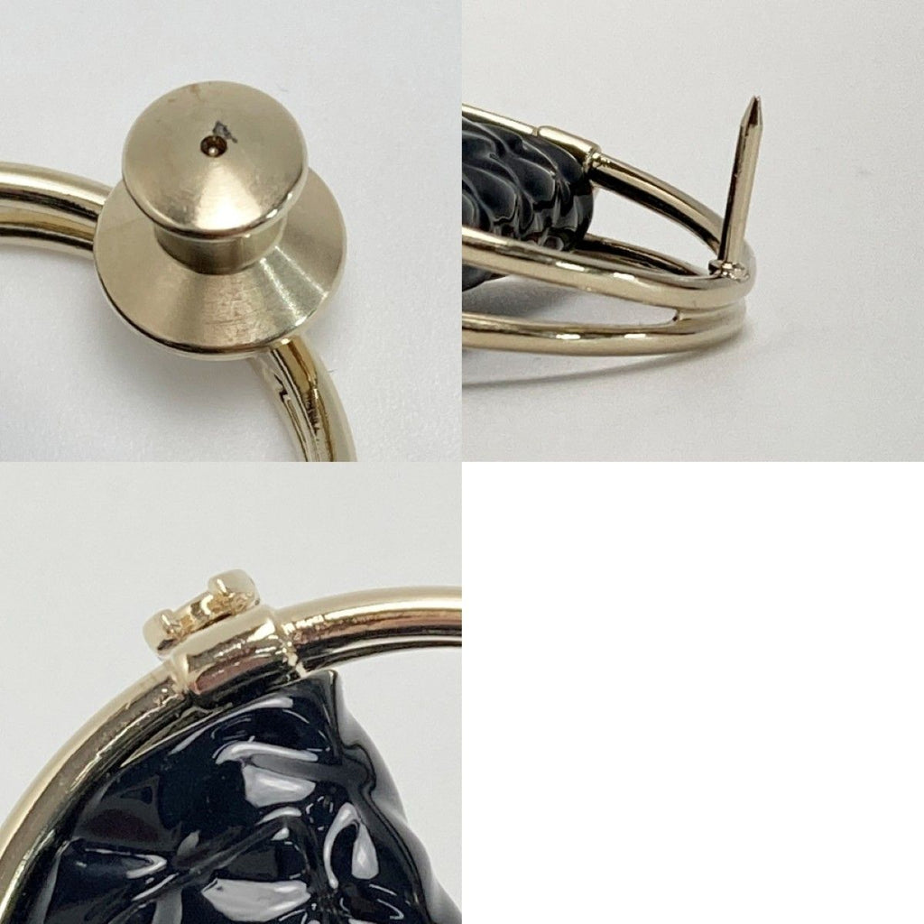 Chanel CC Logo Quilted Hoop Brooch Gold Black — view 6