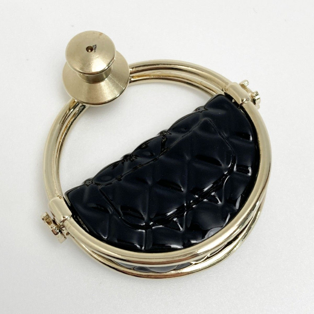 Chanel CC Logo Quilted Hoop Brooch Gold Black — view 2