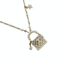 Chanel CC Logo Quilted Necklace Gold White Rhinestone Faux Pearl
