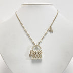 Chanel CC Logo Quilted Necklace Gold White Rhinestone Faux Pearl — view 4