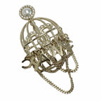Chanel CC Logo Birdcage Brooch Gold Rhinestone Faux Pearl