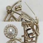 Chanel CC Logo Birdcage Brooch Gold Rhinestone Faux Pearl — view 5