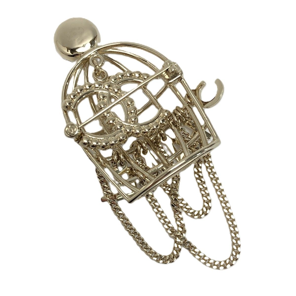 Chanel CC Logo Birdcage Brooch Gold Rhinestone Faux Pearl — view 2