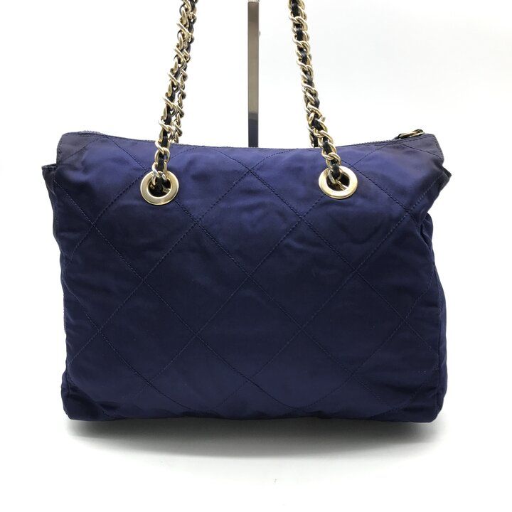 Prada Triangle Logo Nylon Tessuto Chain Shoulder Bag Blue — view 2