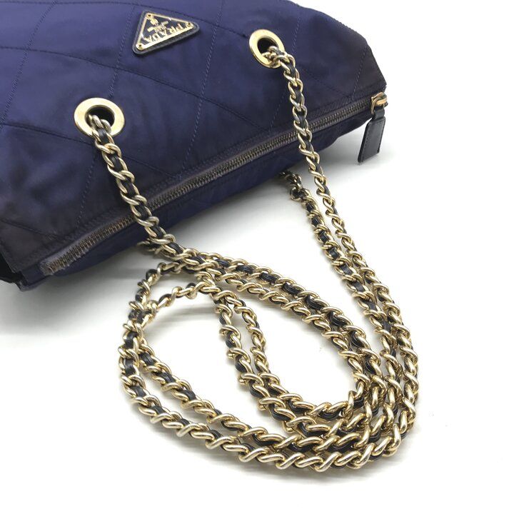 Prada Triangle Logo Nylon Tessuto Chain Shoulder Bag Blue — view 7