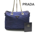 Prada Triangle Logo Nylon Tessuto Chain Shoulder Bag Blue