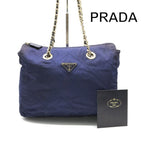 Prada Triangle Logo Nylon Tessuto Chain Shoulder Bag Blue