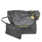 Chanel 22 Small Handbag Black Gold Calfskin Chain