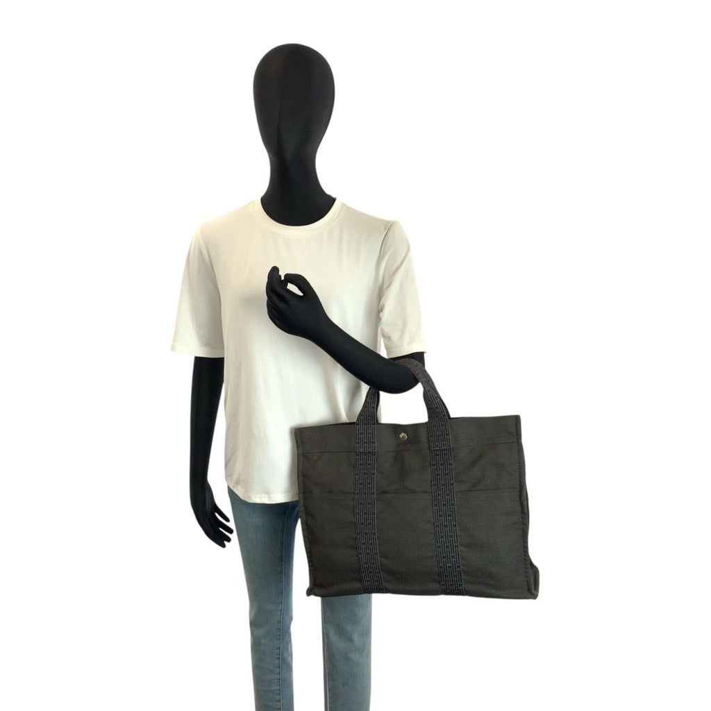 Hermes Her Line MM Gray Silver Polyamide Polyester Tote — view 6