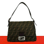 Fendi Mamma Bucket Zucca FF Logo Pattern Canvas Leather Shoulder Bag Brown