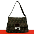 Fendi Mamma Bucket Zucca FF Logo Pattern Canvas Leather Shoulder Bag Brown