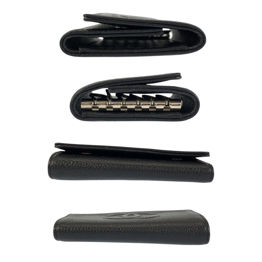 Chanel CC Logo Black Silver Leather Key Case 6 Rows Key Holder — view 8