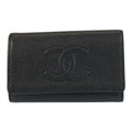 Chanel CC Logo Black Silver Leather Key Case 6 Rows Key Holder