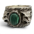 Gucci Arabesque Garden Cat Head Malachite Ring Silver