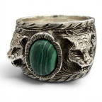 Gucci Arabesque Garden Cat Head Malachite Ring Silver