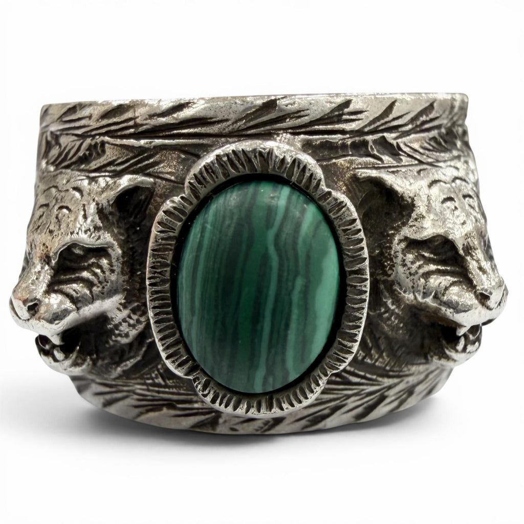 Gucci Arabesque Garden Cat Head Malachite Ring Silver — view 2