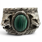 Gucci Arabesque Garden Cat Head Malachite Ring Silver — view 2