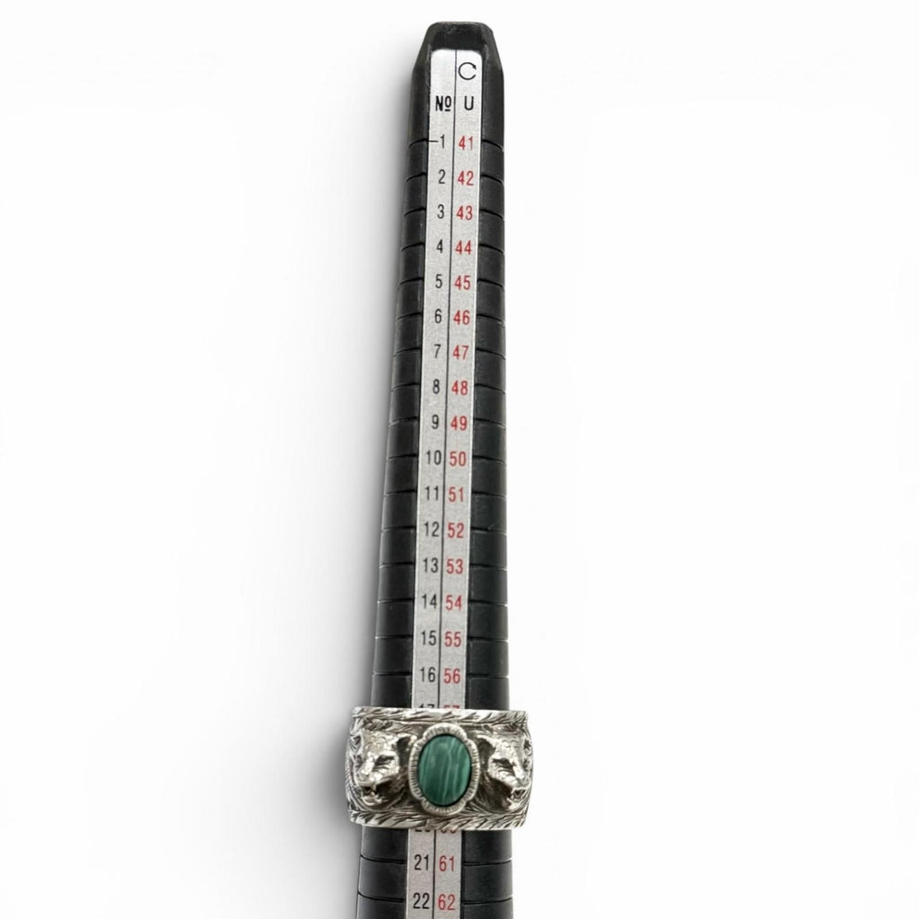Gucci Arabesque Garden Cat Head Malachite Ring Silver — view 9