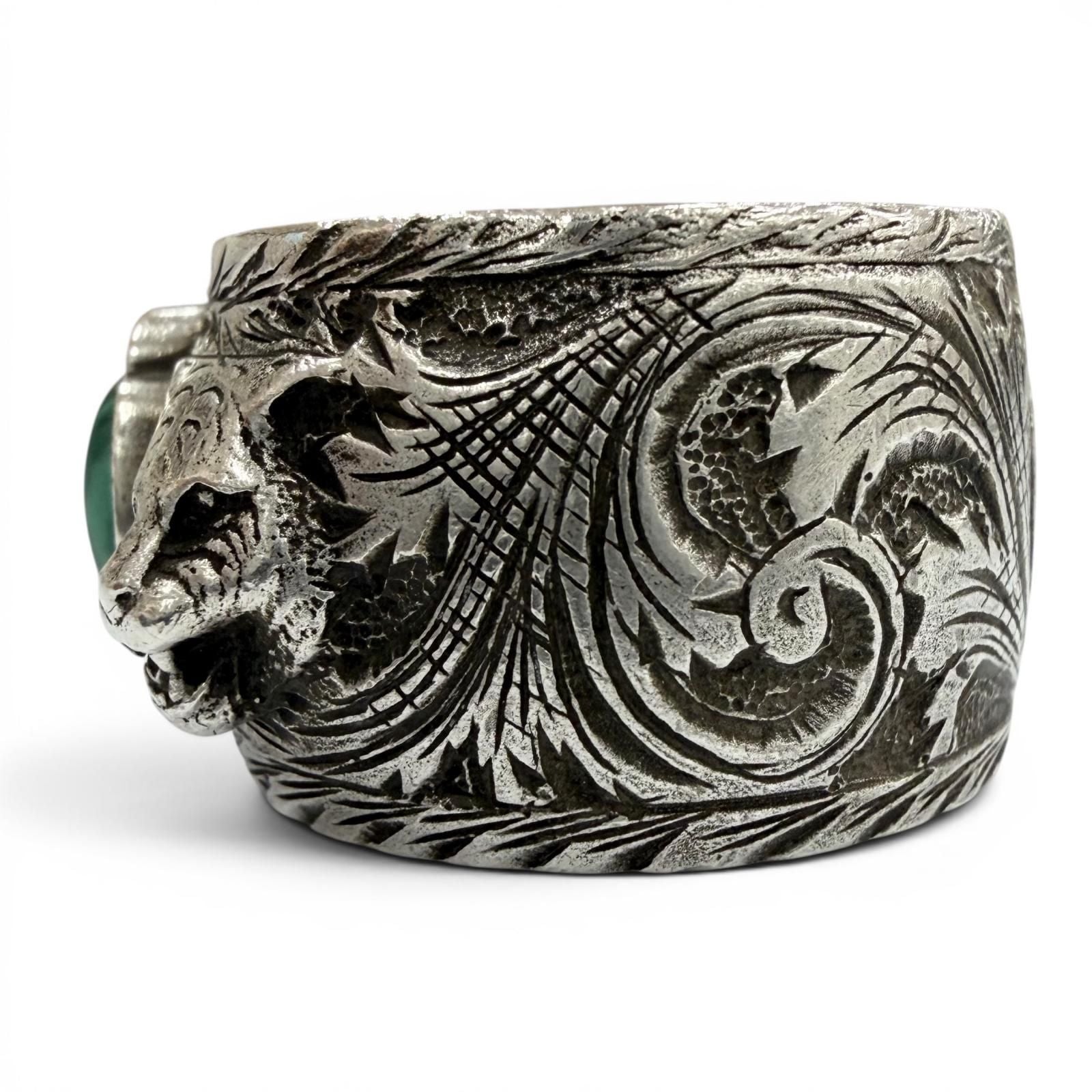 Gucci Arabesque Garden Cat Head Malachite Ring Silver — view 3