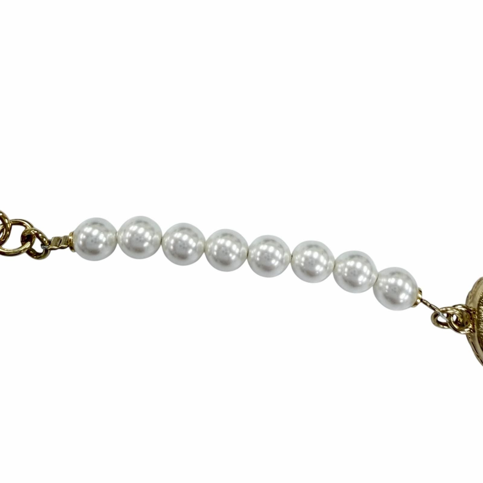 Chanel CC Logo Heart Faux Pearl Denim Bracelet — view 4