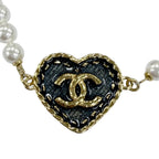 Chanel CC Logo Heart Faux Pearl Denim Bracelet — view 2
