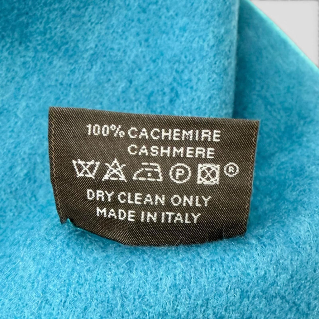 Hermes Cashmere Perforated Logo Fringe Scarf Shawl Turquoise Blue — view 8