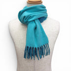 Hermes Cashmere Perforated Logo Fringe Scarf Shawl Turquoise Blue — view 2