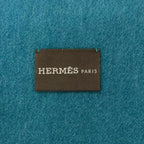 Hermes Cashmere Perforated Logo Fringe Scarf Shawl Turquoise Blue — view 7