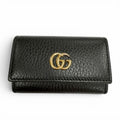Gucci Leather Double 6 Row Key Case Black Gold Key Holder