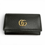 Gucci Leather Double 6 Row Key Case Black Gold Key Holder