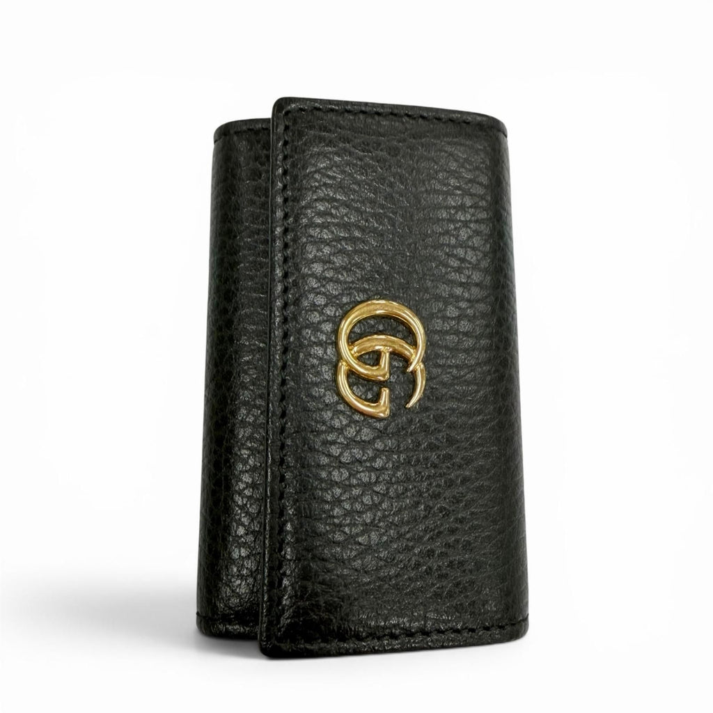 Gucci Leather Double 6 Row Key Case Black Gold Key Holder — view 3