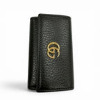 Gucci Leather Double 6 Row Key Case Black Gold Key Holder — view 3