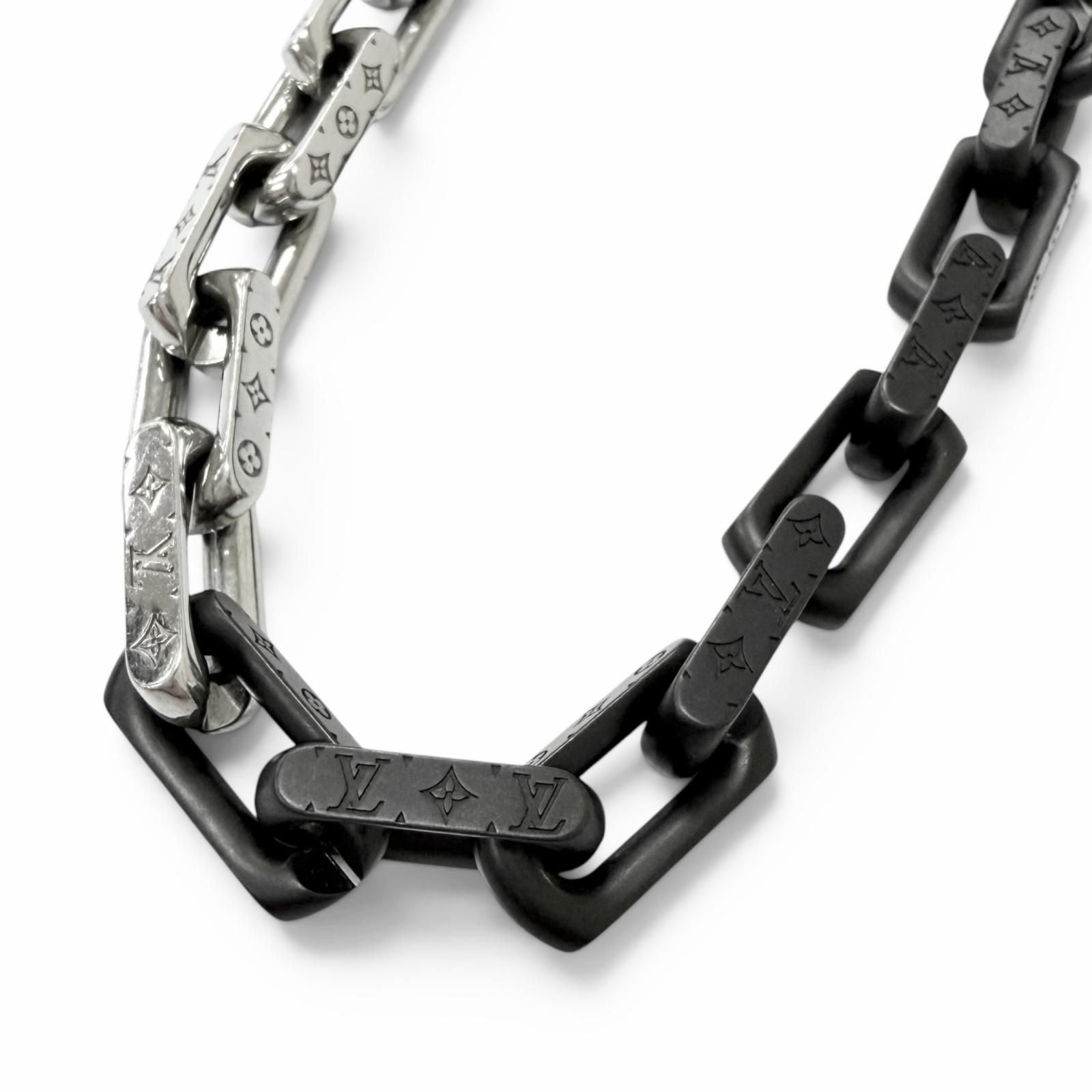 Louis Vuitton Necklace Monogram Chain Collier Silver Black