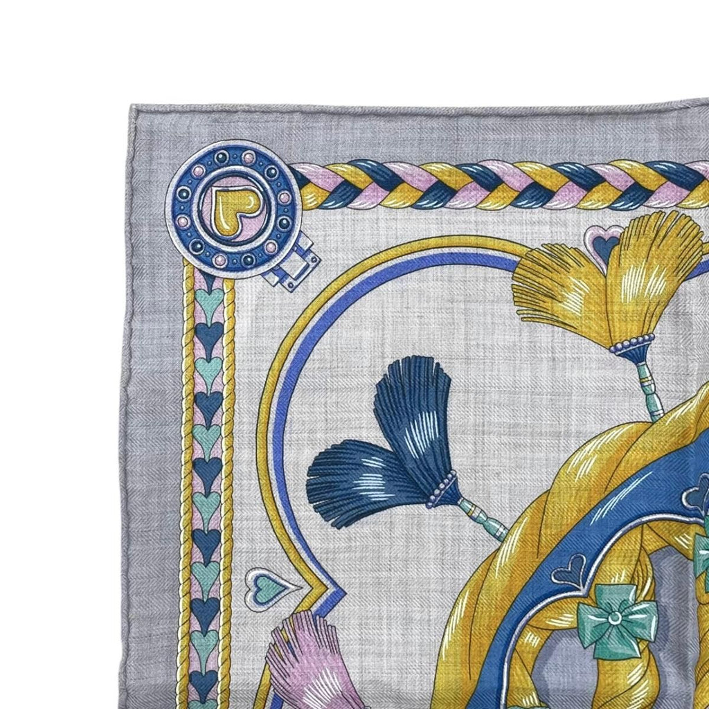 Hermes Scarf Carre Gavroche 45 Arne de Coeur 12 Cashmere Silk Gricine Rose Blue — view 3
