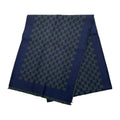 Gucci Shawl GG Pattern Scarf Wool Logo Bicolor Navy Blue Green