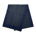Gucci Shawl GG Pattern Scarf Wool Logo Bicolor Navy Blue Green