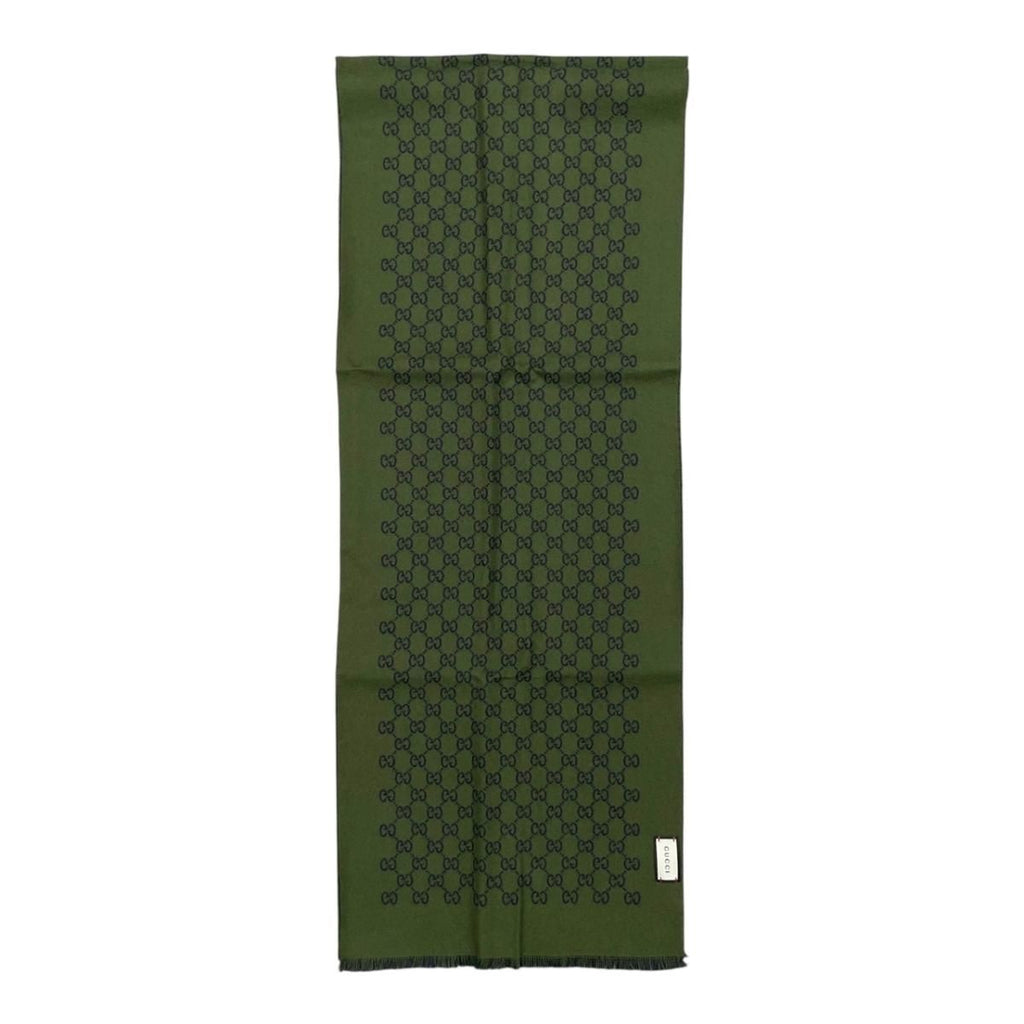 Gucci Shawl GG Pattern Scarf Wool Logo Bicolor Navy Blue Green — view 5