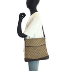 Gucci Brown Beige Silver GG Canvas Leather Shoulder Bag s — view 7