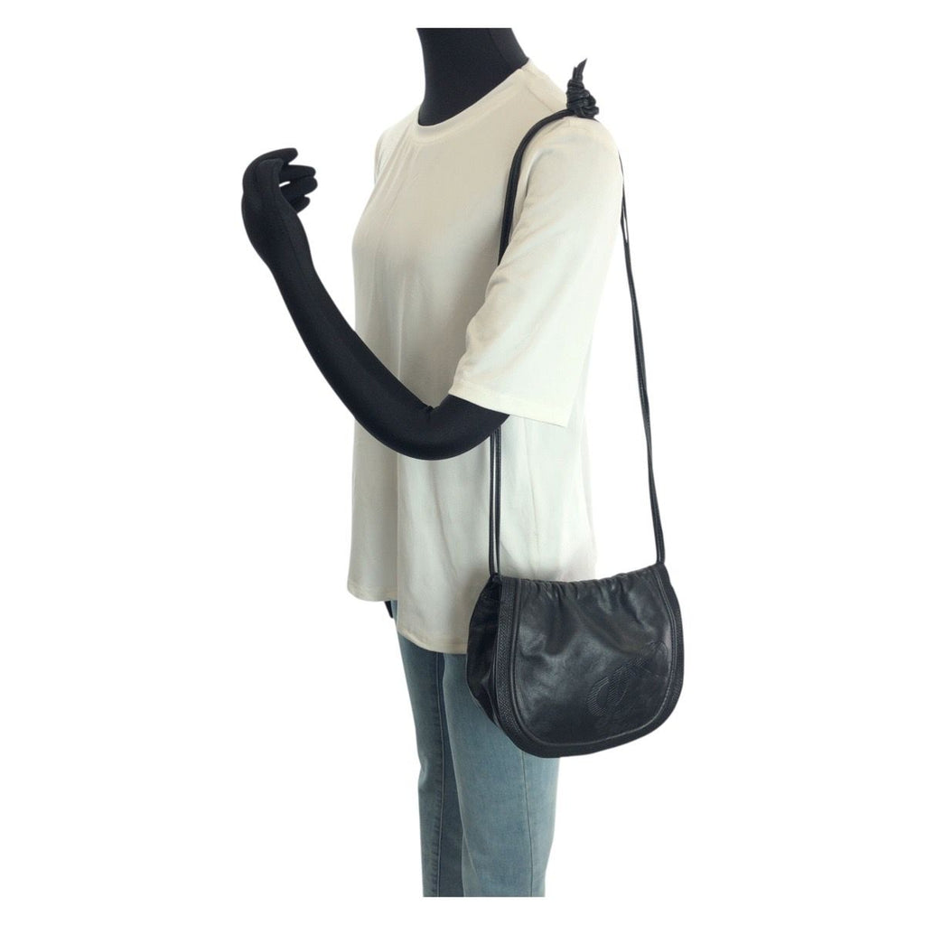 Loewe Vintage Anagram Drawstring Black Gold Leather Shoulder Bag Pochette — view 7