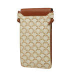 Celine Triomphe Phone Pouch Mini Pochette Shoulder White Brown Leather — view 2