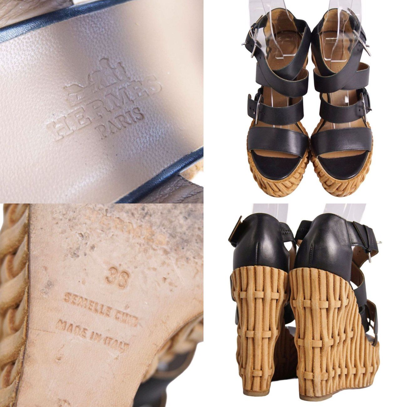 Hermes Sandals Wedge Sole Leather Shoes — view 9