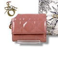 Dior Lady Lotus Wallet Trifold Cannage Patent Calfskin with Charm Handbag