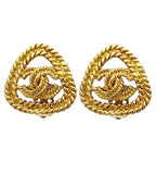 Chanel Earrings CC Logo Gold Plated Triangle Chain
