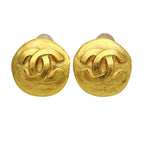 Chanel Earrings CC Logo Gold Plated Round Simple