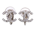 Chanel Earrings CC Logo Rhinestone Silver Simple