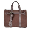 Hermes Tote Petite Ceinture MM Business Canvas Leather Brown Silver