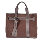 Hermes Tote Petite Ceinture MM Business Canvas Leather Brown Silver
