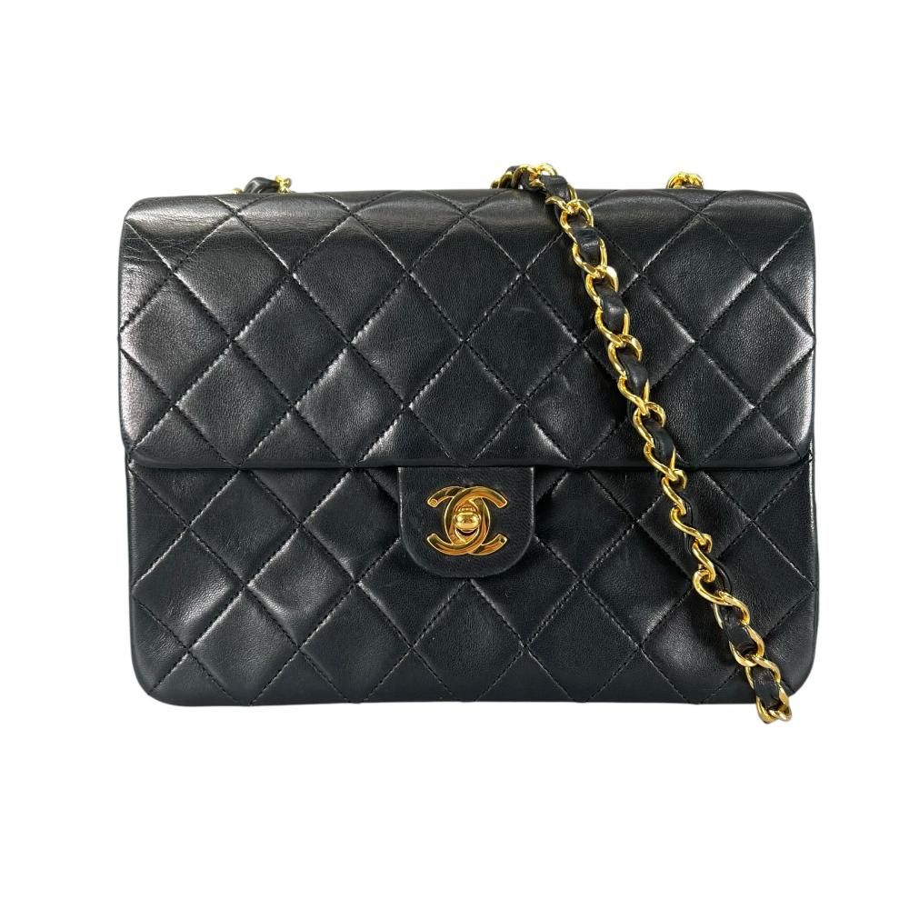 Chanel Shoulder Bag Quilted Gold CC Logo Lambskin Black
