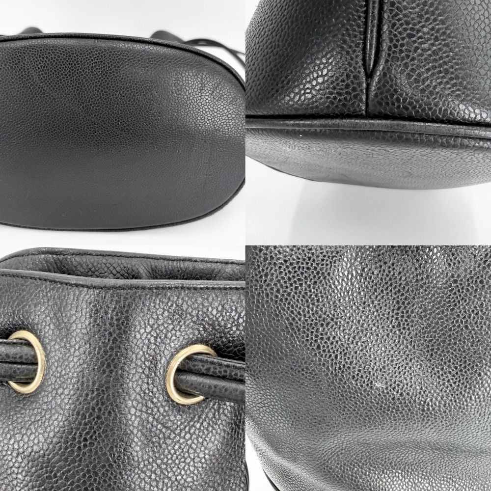 Chanel Handbag CC Logo Drawstring Bag Coco Charm Shoulder Caviar Leather Black — view 6