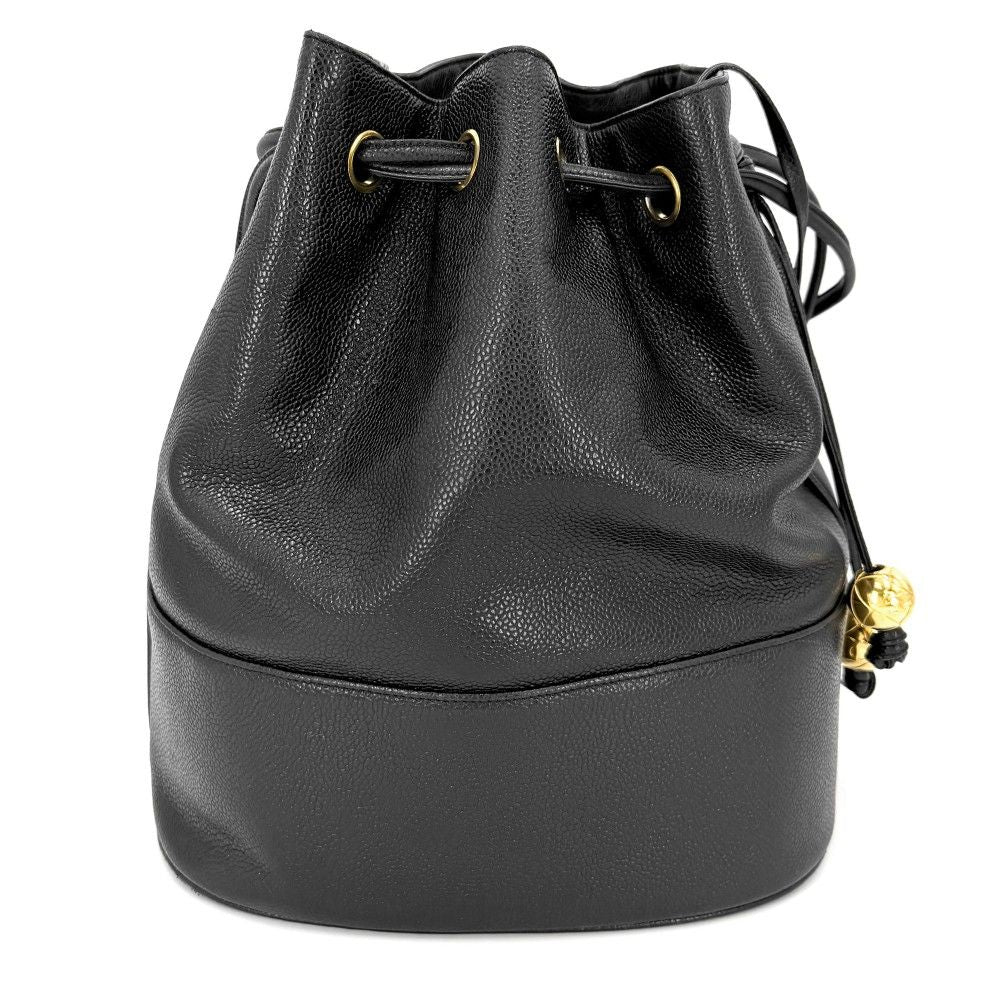 Chanel Handbag CC Logo Drawstring Bag Coco Charm Shoulder Caviar Leather Black — view 2